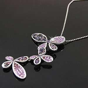 N942 Swarovski Crystal Purple Three Butterfly Necklace  