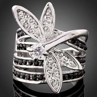 Lovely Dragonfly Swarovski Crystal Gold GP Fashion Ring  
