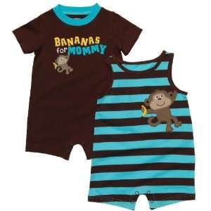 Carters Boys 2 pack Cotton Knit Rompers   Blue/Brown Bananas for 