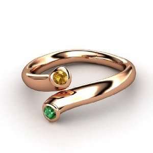   Two Together Ring, 14K Rose Gold Ring with Emerald & Citrine Jewelry