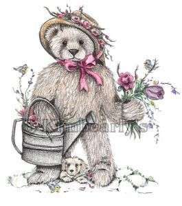 Teddy Bear Original Artist Kimbearlys Garden Print  