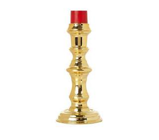   Lights Two 12 Wax Taper Candles w/Timer & Holder RED/BRASS  