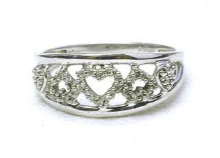 Modern 10k white gold Diamond ladies Heart band Ring  