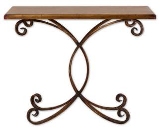 TUSCAN Scrolled CONSOLE TABLE Iron w/ Wood Top Accent Sofa 43 L NEW 