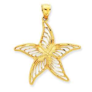  Polished 14k Gold Satin Filigree Starfish Pendant Jewelry