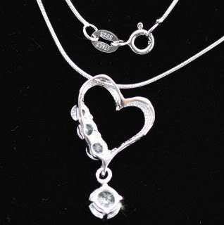 925 Sterling Silver,Zircon Heart Pendant Necklace 16  