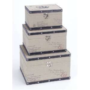    Set of Three Wood Leatherette Unique Storage Boxes